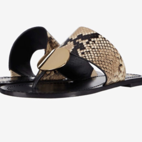 🍉Tory Burch Patos Disk Leather Sandal Desert Roccia Black Snake Embossed - Picture 4 of 8